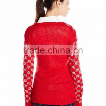 Women Red Sweater Sequined Glasses Santa Reindeer Pattern Christmas Souviners photo-2
