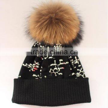 Myfur New Fashion Printing Beanie Winter Hat Type and Knitted Pompom Beanies