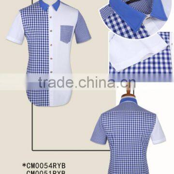 Latest high fashion special contrast checked short sleeves stylish cotton men shirts