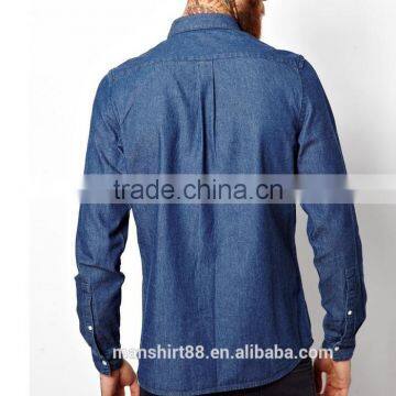 Wholesale 100% Cotton Long Sleeve Rinse Wash Light Weight Light Blue Denim Shirt for Men photo-2