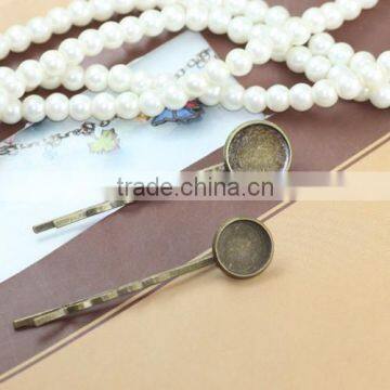 10,12,14mm Antique Bronze Silver Tone Round Tray Hair Clasp Bobby Pins For Cabochon Setting photo-3