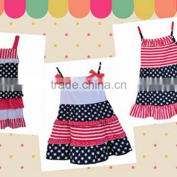 Star Printed Western Girls 4th of July Dress For Wholesale