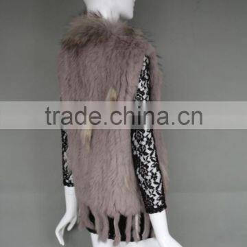 Fashion Ladies Fur Vest /Grey Rabbit Fur Strap Gilet With Manufacture Price photo-3