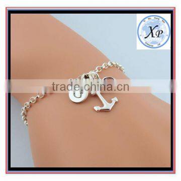 Wholesale Nautical Initial Birthstone Charm Jewelry Personalized Silver Anchor Bracelet photo-3