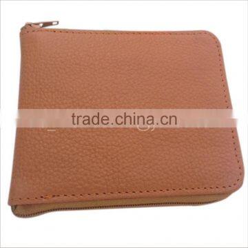 Genuine Cow Top Grain Leather Coin Purse Round Zip Credit Card Wallet photo-3