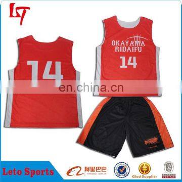 Reversible Basketball Kits custom sublimation basketball jersey/warm up layer base t shirts & shorts with 100% polyester