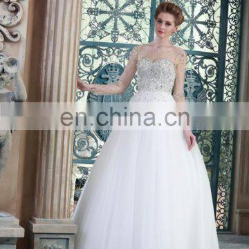 New Collected Sparkle Beaded See Through Back Long SleeveTulle Wedding Dress Bridal Gown