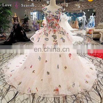 LS00295 flower patterns sleeveless long train evening lace dress for girl in guangzhou