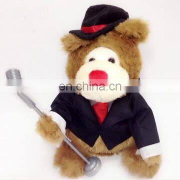 Taking the microphone wearing suit Electric plush bear toys singing bear