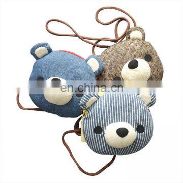 Kids quality gift bear head soft fabric coin bag