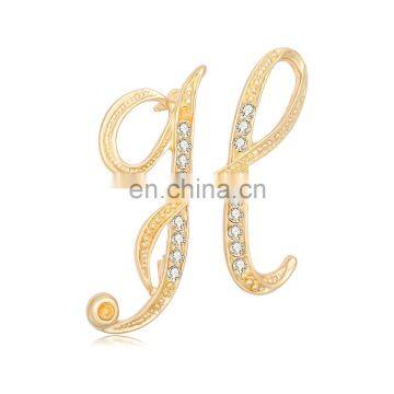 Newest Popular Alphabet Letter Brooches Custom Metal Gold Plated Letter Rhinestone Brooch Pins