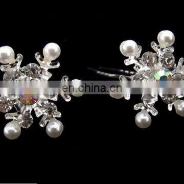 Wedding U-shaped Bridal Hair Clip,Crystal&pearl Snowflake Hairpin,Movie Frozen Hair Jewelry Accessory photo-2