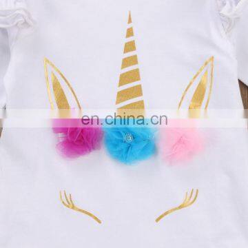 Baby Romper Long Sleeve Unicorn White Pink Soft Summer Baby Girl Cotton Romper photo-3