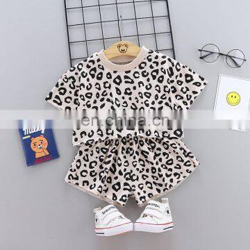 summer Girls casual clothing set chinldren's Leopard tops + shorts 2 pcs clothing set