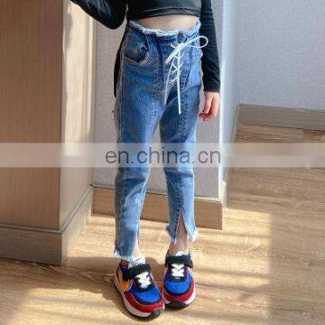 Girls Bandage Jeans 2020 Fall New Small Feet Slim Pants Western Style Korean Children's Pants