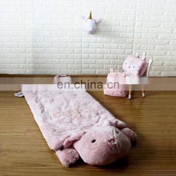 Soft fuzzy warm winter flannel fleece plush baby sleep bag,pink rabbit design sleeping bags for children