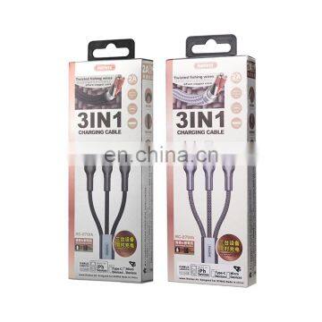 Remax RC-070th 1.2M 3 in 1 Usb Cable 2a Fish Net Nylon Braided Usb Cable Mobile Phone Charger Cable photo-2