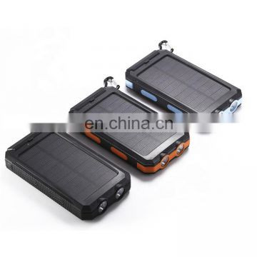 Waterproof portable 10000mah solar mobile power charger with LED lights