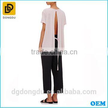 2016 Custom Wholesale Hot Sale Open-back Design Lady Cheap Casual T Shirt photo-3