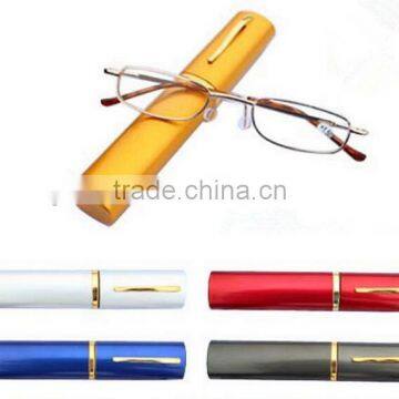 Ultra Slim Compact Unisex Light Weight Spring Temple Reading Glasses w/ Portable Pocket Clip Aluminum Case in Silver