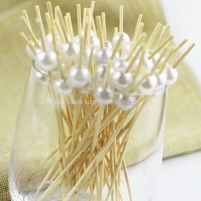 Wholesale Eco-friendly Decoration Cocktail Fruit Plastic pearl Bamboo Skewer Bead picks