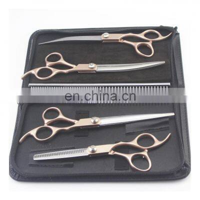 4Pcs 7Inch Gold Handle Hair Cutting Scissors Kit Professional Dog Grooming Hairdressing Scissors Kit Shear Hair Set