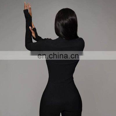 Фитнес-трексаут однотонный комбинезон для женщин с высокой эластичностью, стретч-комбинезон с длинными рукавами и молнией photo-5