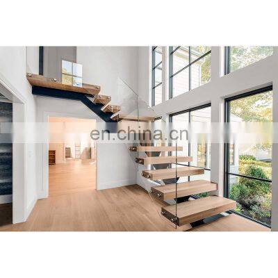 modern indoor design l shape glass railing beech wood stairs for home