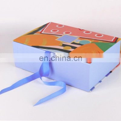 Laminated packaging & printing gift boxes with magnetic lid custom packaging children baby favour box with blue ribbon