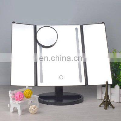 Tri-fold LED cosmetic mirror makeup wholesale cosmetic mirror home and bathroom using mirror