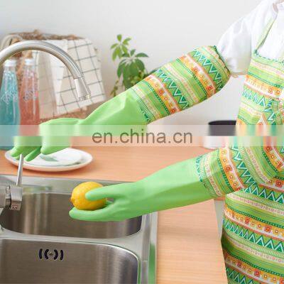 China Supplier Durable Flocklined Rubber Kitchen Cleaning Laundry Household Latex Dish Washing Gloves