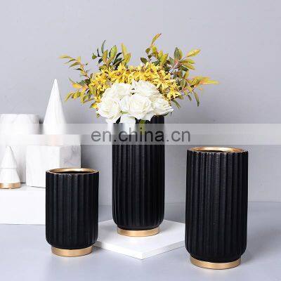 Hot Sales Nordic Modern Porcelain Black Matte Flowers Vases Ceramic Vase Pot Ornament for Festival Gift Wedding Decor photo-2