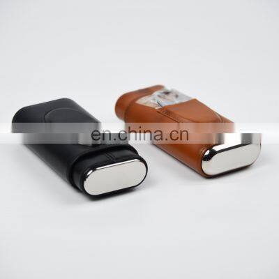 Customized Luxury Display Humidor Portable Holder Genuine Leather Case With Lighter Cutter Black Leather Travel Cigar Case photo-3