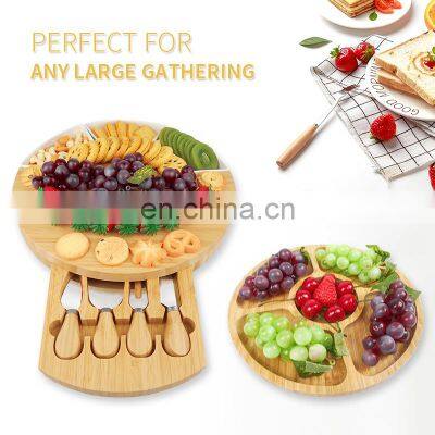 Fancy Gifts Bamboo Charcuterie Cheese Board With Removable Slate For Picnic And Party photo-2