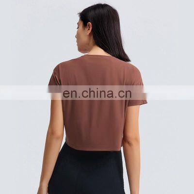 Summer Women Quick Dry Sexy Cropped Navel Loose Breathable Fitness Run Workout Shirt Gym Tank Top Yoga Crop Custom Logo Clothing photo-5