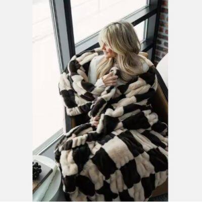Lola Blankets Softest Ever Checker Faux Fur Blankets Double Sides Luxury Ruched Minky Throw Blanket Zero Shedding No Shedding photo-2