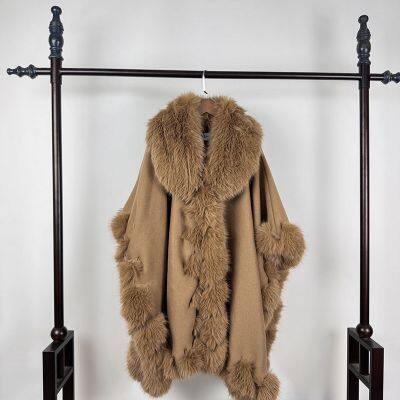 Hot-selling large-collared cape shawl, mid-length fox string fur coat for autumn and winter, versatile and warm for women