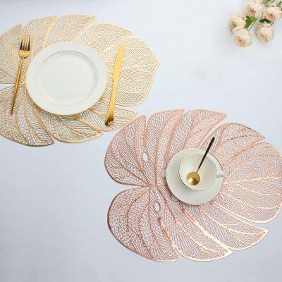 Metallic Placemats Set of 6 Gold Leaf Round Placemats Non-Slip Wipeable Table Mats for Dinner,Party,Wedding Accent Centerpiece photo-3