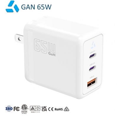 Chargeur rapide USB - C GaN de 65W, adaptateur de charge mural PD pour ordinateur portable, iPhone et appareils mobiles