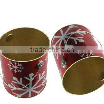 Dongguan wholesale christmas tin bucket with handle tin bucket