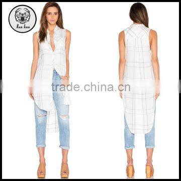 2016 Laides Sleeveless Long Plaid Tank Top