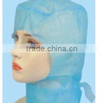 Disposable PP non woven protective Hood with tie astronaut cap head cover face cover white blue green 12gsm