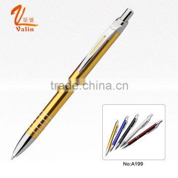 2016 Yellow aluminum ball pen type click metal pen for promotional gifts