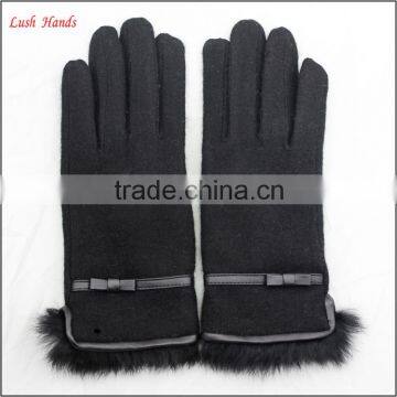 ladies winter cheap black woolen hand gloves with fur