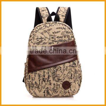 Make New Patterns Printed School Bag Canvas Leather Backpack