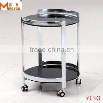 living room side table glass stainless steel table with wheel