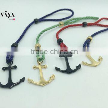 Classic Mens Style Anchor Bracelet Anchor Strings Leather Bracelet With Top Qaulity Stainless Steel Anchor Bracelet