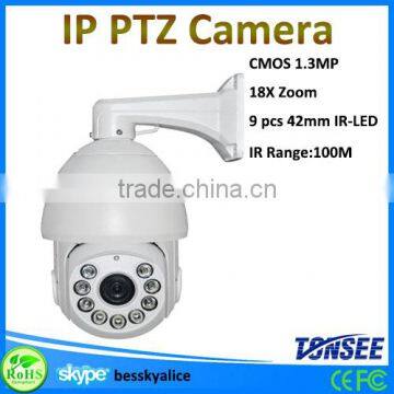 top 10 cctv camera ! 18X zoom lens 1.3MP ptz ip speed dome camera ip ptz camera Day & Night waterproof