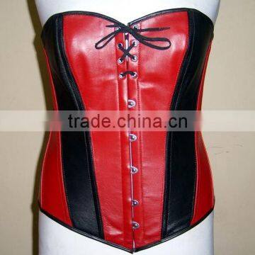 Fullbust Red and Black Wome's Steel Boned Sexy Leather Corset