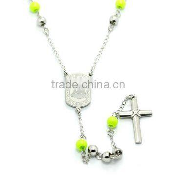 316l Stainless Steel Silver Bead Green Plastic 6mm Beads Rosary Necklace with Nuestra Senora Portrait Cross Custom Design